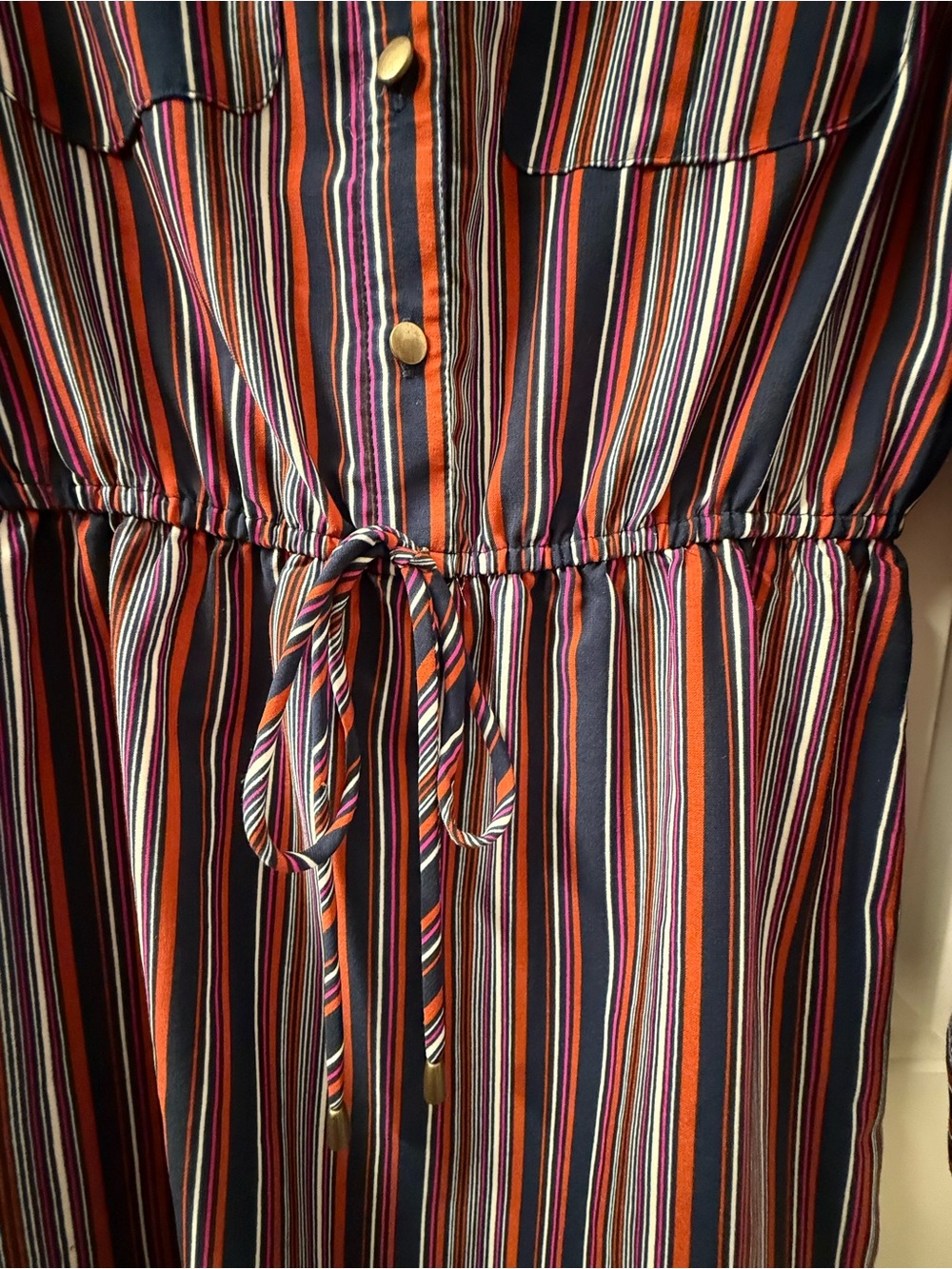 BeBop Striped Shirt Dress Medium Button Front Drawstring Waist Pockets - Picture 5 of 6